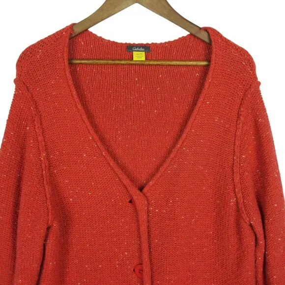 Cabela's Speckled V Neck Button Down Cardigan Sweater Cotton Blend XL Cottage - Picture 3 of 7